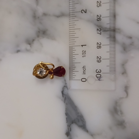 January birthstone angel pin yellow gold tone with deep red stone/crystal - Picture 6 of 9